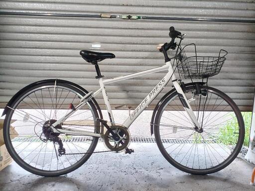自転車中古　クロスバイク　OFFICE PRESS　外装7段変速　手元レバーLEDライト　カゴ鍵付き　タイヤ700×28C　フレームサイズ480