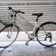 自転車中古　クロスバイク　OFFICE PRESS　外装7段変速　手元レバーLEDライト　カゴ鍵付き　タイヤ700×28C　フレームサイズ480