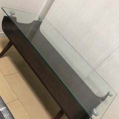 クリアガラス　木製ローテーブル