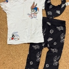 ⑰H&M バッグスバニー柄 80サイズTシャツ パンツ スタイ