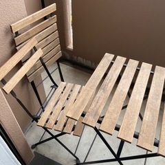 ガーデンテーブルセット 3点 折り畳み 木目 ナチュラル