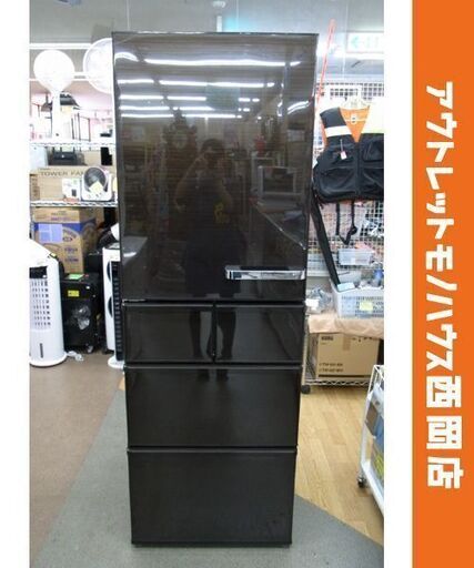 西岡店 大型冷蔵庫 415L 5ドア AQUA 2019年製 AQR-SV42HL 木目調 ダークブラウン 鏡面ガラス アクア 400Lクラス