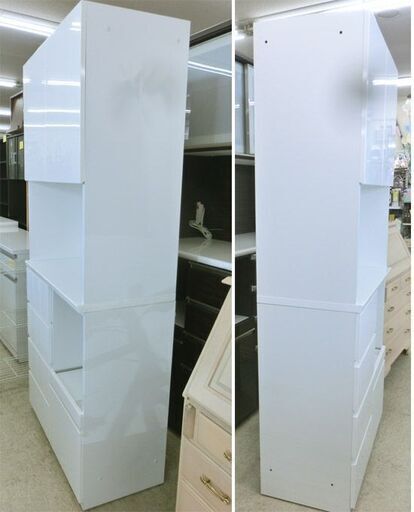 レンジボード 幅80 白 セパレート 鏡面 高さ190 奥行42 ホワイト キッチンボード 食器棚 レンジ台 札幌 西野店
