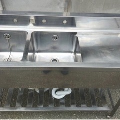 業務用 ソイルド 2槽シンク 幅1200×奥450×高さ820+120(mm) 流し台 バックガード付き 手洗い場 厨房機器 店舗用品 大阪 2層シンク 大阪発