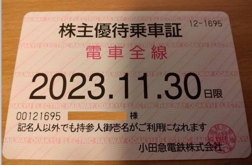 東急　株主優待乗車証　電車バス全線　定期