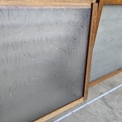 昭和レトロ　アンティーク　昔ガラス　窓ガラス　枠付き　2枚セット