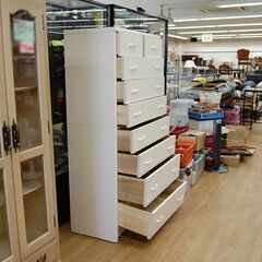 北洋木工 7段ハイチェスト 幅89×奥44.5×高166cm LILAC ホワイト 分割