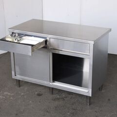 【ヤ取終了7/8】≪yt705ジ≫ 引出付キャビネット作業台 ステンレス 幅120 奥行60 調理テーブル 厨房/店舗/設備/ガレージ/収納 現状品 50513-10