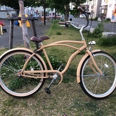 ビーチクルーザー　ホワイトリボン　クリーム　ブラウン　自転車