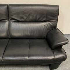 karimoku/カリモク Chitano/チターノ 本革 3人掛け ソファ レザー ブラック 黒 リビング 中古家具 店頭引取歓迎 R7176)