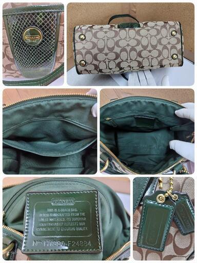 J074☆COACH☆シグネチャー ストライプパイソン サッチェル