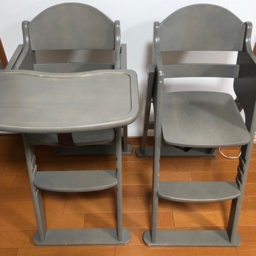 KATOJI ベビーチェア折りたたみ木製ハイチェア　グレー　2脚セット