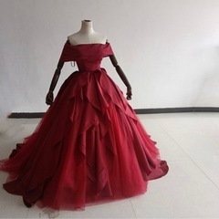 ウエディング カラードレス 赤 パニエ付き