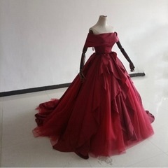 ウエディング カラードレス 赤 パニエ付き