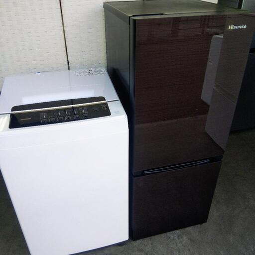 売約済【送料\u0026取り付け無料】ガラス扉のハイセンス冷蔵庫154Lとアイリスオーヤマ洗濯機6kgの2点セット　《2019/2020年製》　美品