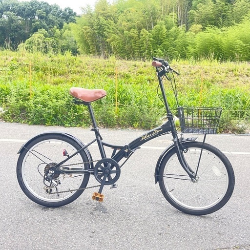 美品　THREE STONE　折りたたみ自転車 カゴ付 20インチ 6段ギア