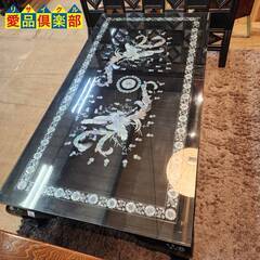 【愛品倶楽部柏店】螺鈿細工 漆塗り仕上げ 鳳鳳柄 座卓 (天板ガラス付)
