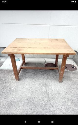昭和レトロ木製作業台　テーブル　大きさ約１０６cm×７５cm　高さ約６３cm