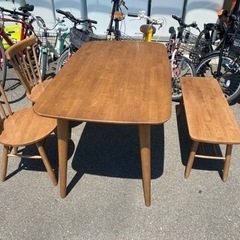 ダイニングテーブルセット 長椅子 椅子2脚 中古 リサイクルショップ 