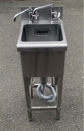 業務用 1槽シンク 二口蛇口付き 幅300×奥350×高さ800(mm) 流し台 一層 一槽 キッチン 手洗い場 厨房機器 店舗用品 1層シンク 大阪発