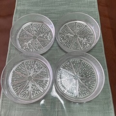 昭和レトロ　シトラス柄ガラス皿　4枚