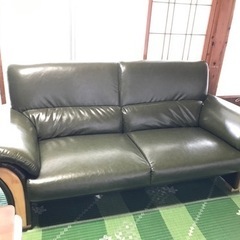 綺麗なフォレストグリーン(深緑色)の3人掛けソファ