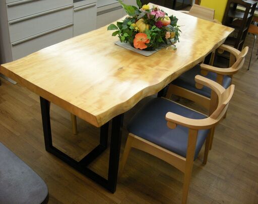 R502 ATELIER MOKUBA アトリエ木馬/関家具工房 無垢一枚板テーブル 幅180cm 椅子とベンチ5点セット