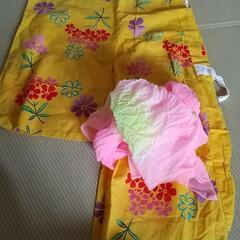 黄色に花柄 浴衣    丈１２５センチ