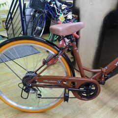 極美品！26インチ自転車 6段変速 カゴ・ライト・鍵付き ブラウン×オレンジ voldy.collection 折りたたみ可能　西岡店