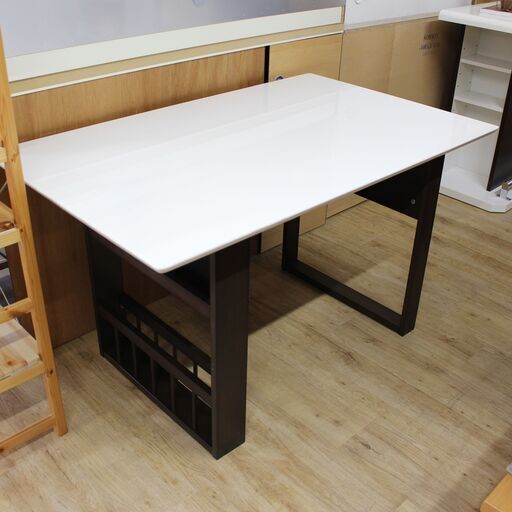 【取置】店S551)ダイニングテーブル NITORI ニトリ ロピア2 伸長式 ラック付き ホワイト ブラウン 高さ70㎝