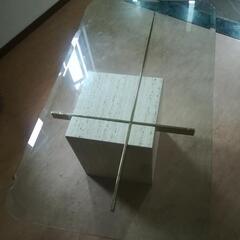 (交渉中)ガラス天板のローテーブル + 大理石の台(難あり)