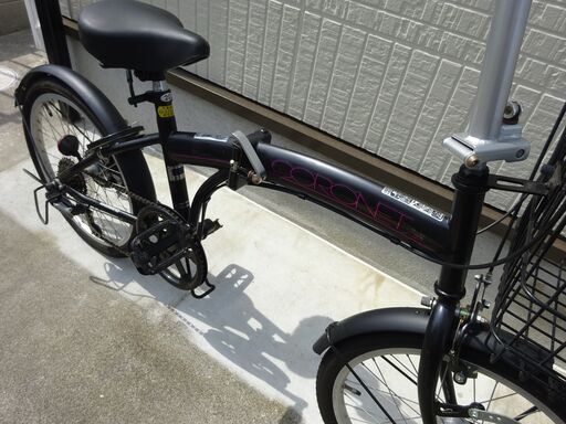 使用少　折りたたみ自転車　LEDオートライト付　コロネット20インチ　6段ギア ブラック　サイモト自転車製