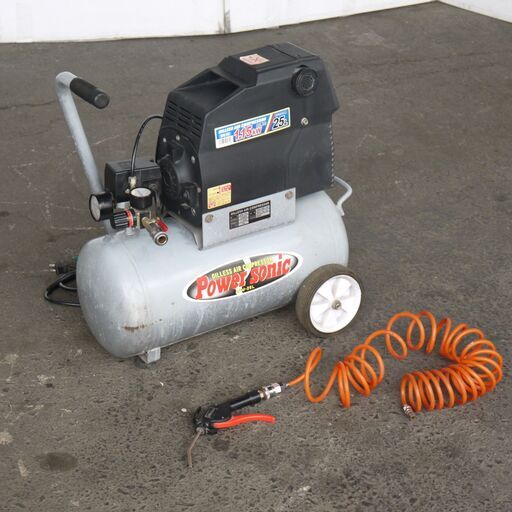 【東4/10】≪zyt997ジ≫ 通電OK オイルレスエアーコンプレッサー タンク容量25L パオック製 APM-25L AC100V電源 難あり/現状品 50528-09