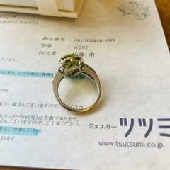 大粒ペリドット3.88ct ダイヤ0.47ct リング