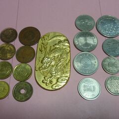 昭和の硬貨＆記念硬貨＆日光昇龍（小判型）金製？含む　17点まとめ...