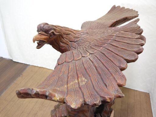 【骨4/10】≪zyt1005ジ≫ 彫刻 鷲 木彫り 大型 幅約150cm 高さ約110cm オオワシ/イヌワシ/イーグル/鳥/置物/木製 修復歴/現状品 50525-09 骨4/10】≪zyt1005ジ≫ 彫刻 鷲 木彫り 大型 幅約150cm 高さ約110cm