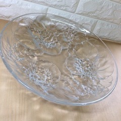 【0211B-62】大皿　ガラス皿　盛り皿　　紫陽花模様　