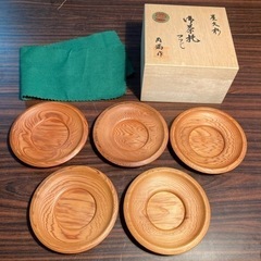 【新品未使用】屋久杉　茶托　5客セット　木箱入　角満作　つつじ　...