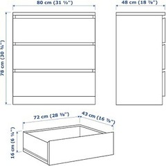 【新品未開封】IKEAイケア★人気MALMマルム／３段チェストタンス★ホワイト白