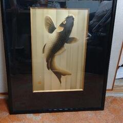【ネット決済】春山 鯉の彫刻画 アンティーク レトロ