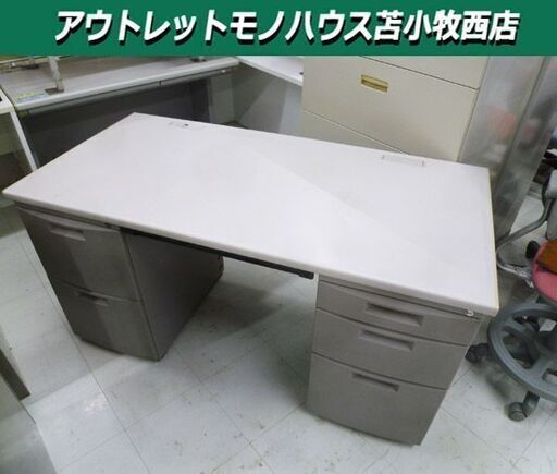 オフィス用 事務机 幅140×奥行70×高さ70.5cm 両袖 カギ付き グレー系 引出収納 オフィスデスク オフィス家具 ITOKI 苫小牧西店