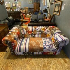 パッチワーク風　ジャガード 2人掛けソファー●E052X025