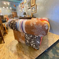 パッチワーク風　ジャガード 2人掛けソファー●E052X025