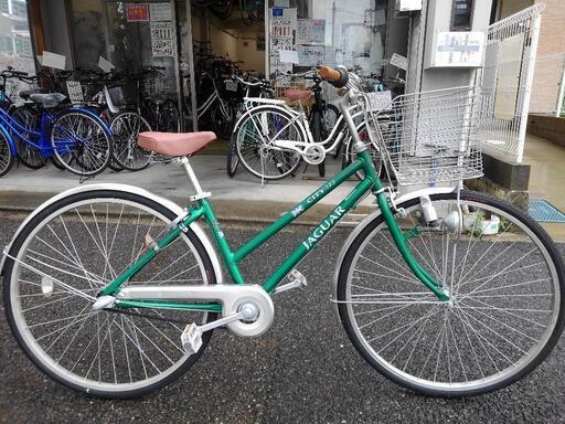 中古自転車２５７２　前後タイヤ新品！　ジャガー　２７インチ　３段ギヤ　ダイナモライト　アルミフレーム　キッキーと音がならない後輪ローラーブレーキ 錆びにくい部品：ハンドル・リム・ドロヨケ・フレーム