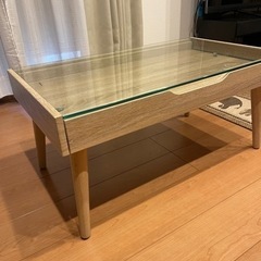 木製　ガラスローテーブル　