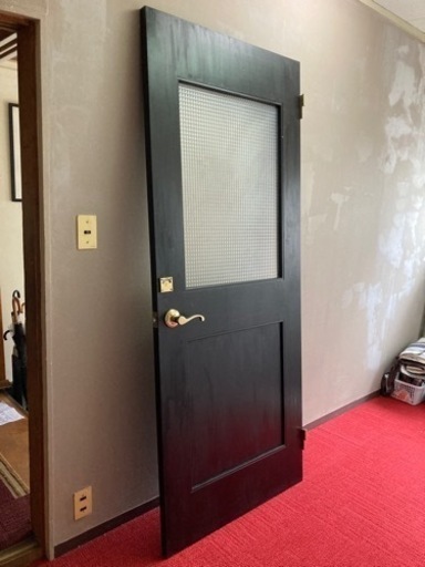 【6/22終了・引取大阪市】建具屋さんにオーダーしたドア　レトロ調　チェッカーガラス