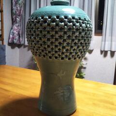 韓国青磁 光成窯業　沈潤興作 大型花瓶　新品未使用　
