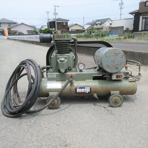 明治 meiji エアーコンプレッサー GND-1 中古 100V 0.75kw タンク容量 14L 双胴タイプ 自動アンローダ