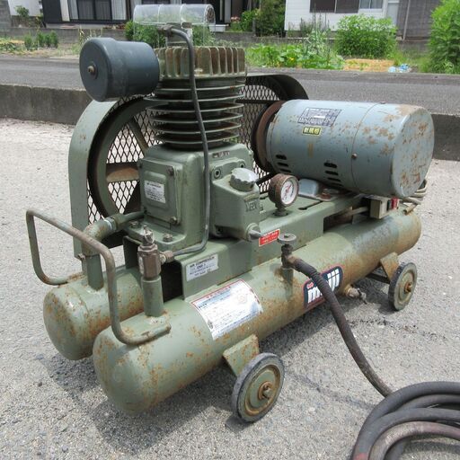 明治 meiji エアーコンプレッサー GND-1 中古 100V 0.75kw タンク容量 14L 双胴タイプ 自動アンローダ