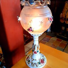 アンティーク ランプ ガラス 陶器 薔薇 照明　/MJ-0473...